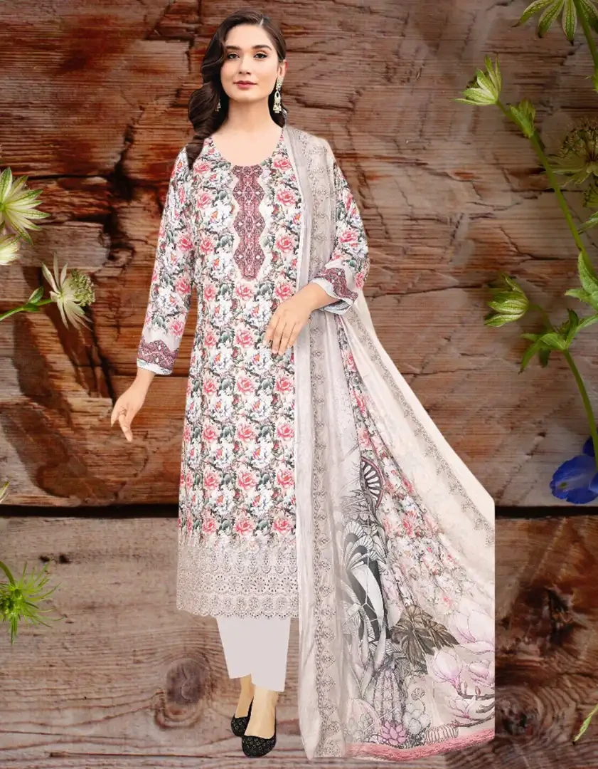 Unstitched Printed 3 Piece Lawn Suit with Printed Pure cotton Dupatta D-2507