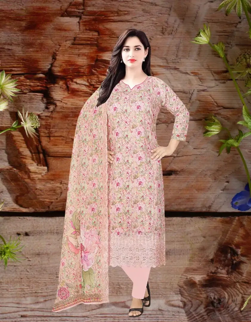 Unstitched Printed 3 Piece Lawn Suit with Printed Pure cotton Dupatta D-002