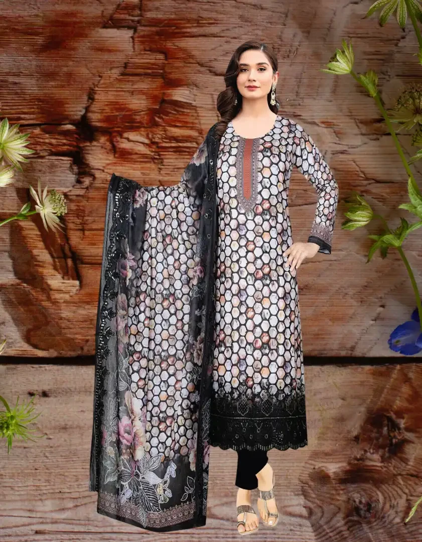 Unstitched Printed 3 Piece Lawn Suit with Printed Pure cotton Dupatta D-2506